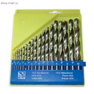 Набор сверл по металлу «888», 1-10 мм (через 0,5 мм), HSS, полированные, 19 шт, пласт. бокс, цилин. хвостовик / 6863675 - С-000120299
