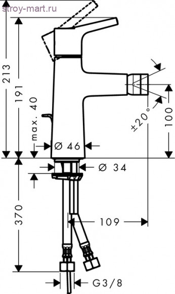 Смеситель для биде, однорычажный, со сливным гарнитуром Talis S 72200000 Смеситель для биде, однорычажный, со сливным гарнитуром Talis S 72200000