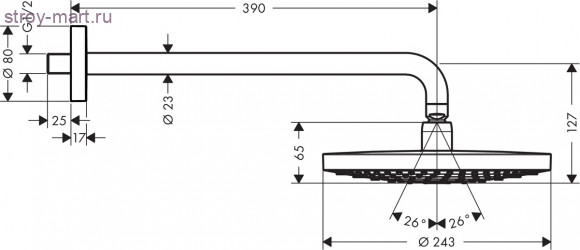 Верхний душ Raindance Select S 240 2jet с держателем 390 мм, ?’ Raindance Select 26466000 Верхний душ Raindance Select S 240 2jet с держателем 390 мм, ?’ Raindance Select 26466000