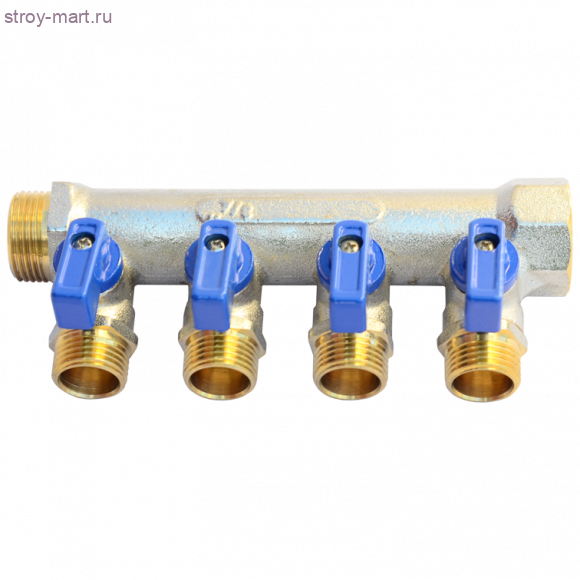 Коллектор латунь никель Ду 3/4х1/2 НР на 4 выхода Faro STC 5750 - 4606034008379 Коллектор латунь никель Ду 3/4х1/2 НР на 4 выхода Faro STC 5750 - 4606034008379