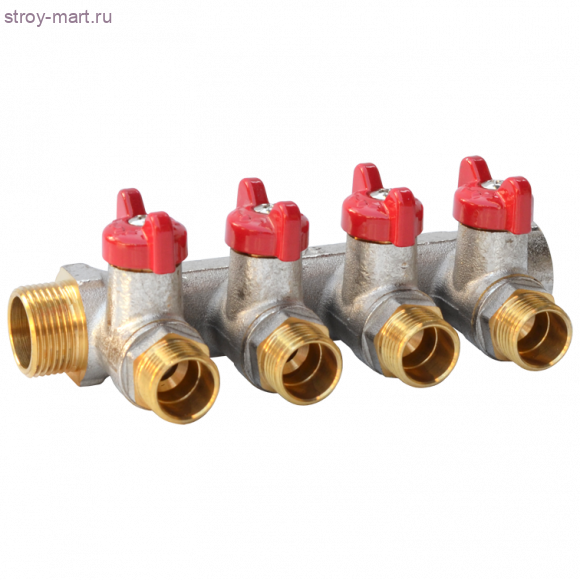 Коллектор латунь никель Ду 3/4х1/2 НР на 4 выхода Faro STC 5750 - 4606034008379 Коллектор латунь никель Ду 3/4х1/2 НР на 4 выхода Faro STC 5750 - 4606034008379