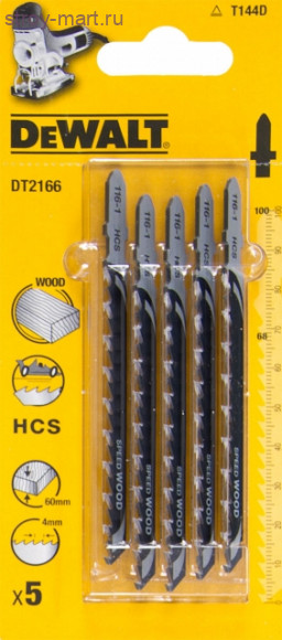 Пилки д\лобзика 5шт,HCS,100\68\4мм,рез-60мм,быстр,прям\пропил(T144 D) - DT 2166