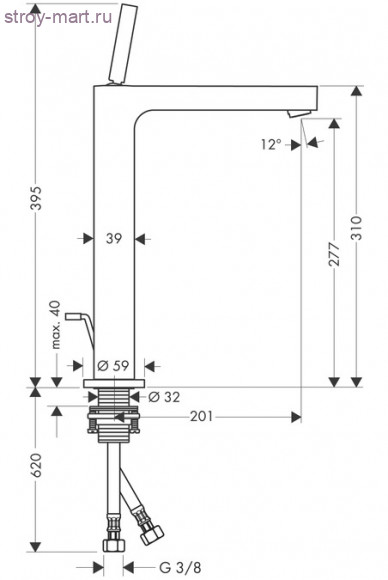Смеситель для раковины в форме таза, однорычажный, 270 мм Axor Citterio 39020000