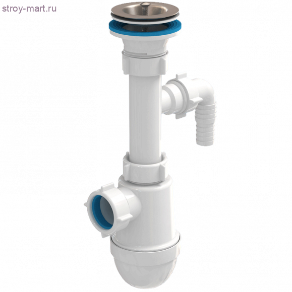 Сифон для умывальника нерж/сетка 1 1/4х40 бутылочный с отводом с отверстием для стир/машины АНИ Пласт C1300 -4607057963003