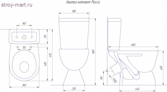 Унитаз-компакт Ресса коричневый декор косой выпуск в комплекте Кировская Керамика - 4606034156957