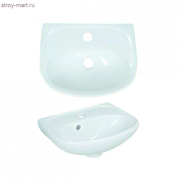 Умывальник Бриз-40 белый 1 отверстие 1 величины без сифона, с правым отверстием под смеситель Santek 1.WH11.0.445 Умывальник Бриз-40 белый 1 отверстие 1 величины без сифона, с правым отверстием под смеситель Santek 1.WH11.0.445