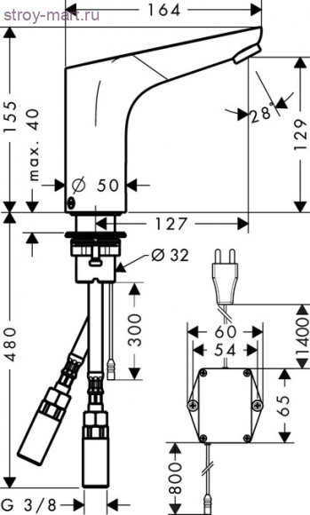 Смеситель для раковины, электронный, с регулировкой температуры, питание от сети 230 В Focus 31173000 Смеситель для раковины, электронный, с регулировкой температуры, питание от сети 230 В Focus 31173000