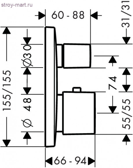Термостат с запорным вентилем, СМ PuraVida 15775400