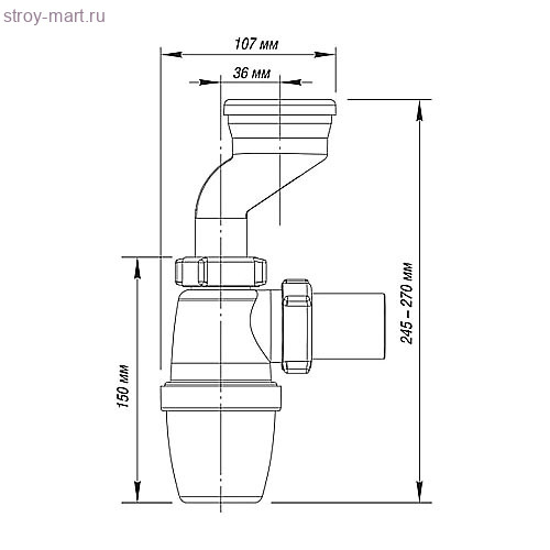 Сифон для писсуара Мини 1 1/4 с манжетами D-40, D-46mm, гибкой трубой 40/50, белый Орио P-31009 Сифон для писсуара Мини 1 1/4 с манжетами D-40, D-46mm, гибкой трубой 40/50, белый Орио P-31009