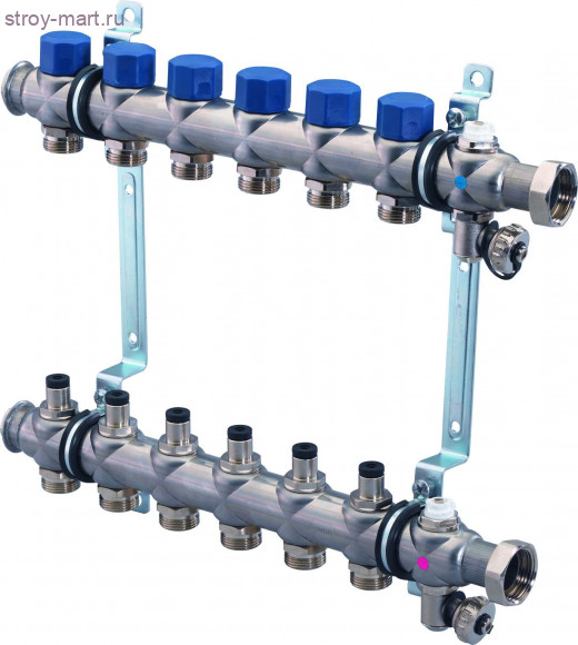 Коллектор сталь нерж Ду 1х3/4 НР с балансировочными клапанами на 2 выхода Vario S Uponor 1013062 Коллектор сталь нерж Ду 1х3/4 НР с балансировочными клапанами на 2 выхода Vario S Uponor 1013062