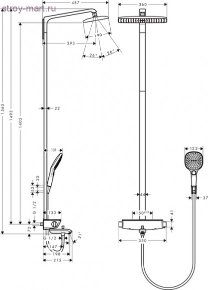 Raindance Select E 360 Showerpipe для ванны, ?’ Raindance Select 27113000 Raindance Select E 360 Showerpipe для ванны, ?’ Raindance Select 27113000
