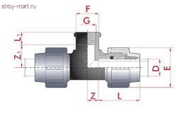 Тройник ПЭ Дн 40х1 1/4 ВР нап компресс - 4606034036686 Тройник ПЭ Дн 40х1 1/4 ВР нап компресс - 4606034036686