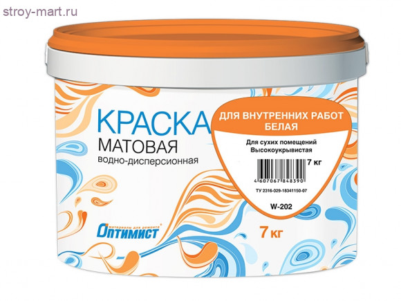 Краска для внутр. работ «Оптимист» белая, акрил., матовая, мрзт 3 кг. w202 - С-000038732
