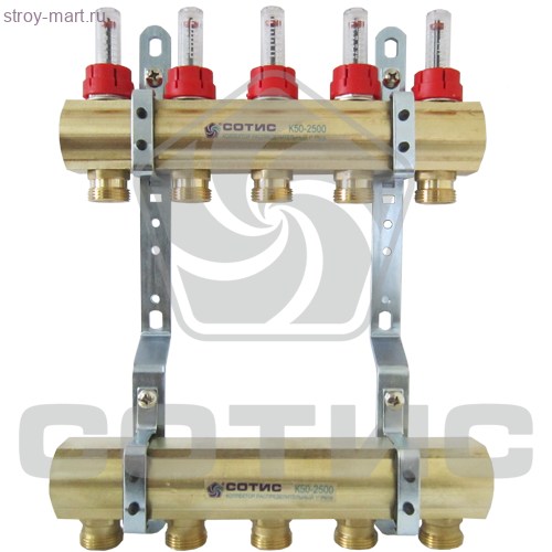 Коллекторные группы латунные с расходомерами серии СОТИС КГ04-50-2500 - КГ04-50-2505-20НР Коллекторные группы латунные с расходомерами серии СОТИС КГ04-50-2500 - КГ04-50-2505-20НР