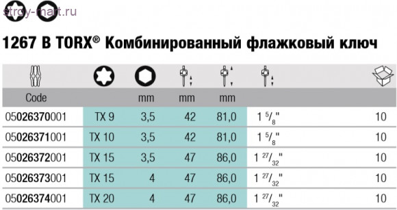 1267 B TORX® Комбинированный флажковый ключ 026373 - WE-026373 1267 B TORX® Комбинированный флажковый ключ 026373 - WE-026373