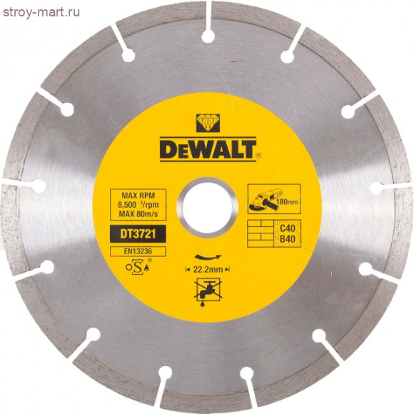 Диск алмазный сегментный,ф180х22.2х2.1мм,д\сухого реза стр мат - DT 3721 Диск алмазный сегментный,ф180х22.2х2.1мм,д\сухого реза стр мат - DT 3721