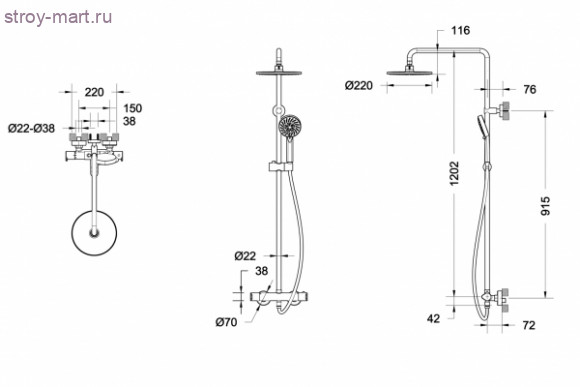 Душевая колонна с термостатическим смесителем для душа и верхним душем - F939114C-A3