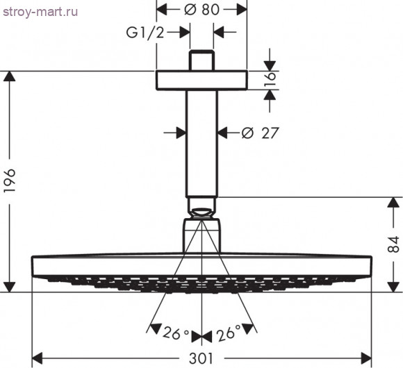 Верхний душ Raindance Select S 300 2jet с потолочным подсоединением, ?’ Raindance Select 27337000 Верхний душ Raindance Select S 300 2jet с потолочным подсоединением, ?’ Raindance Select 27337000